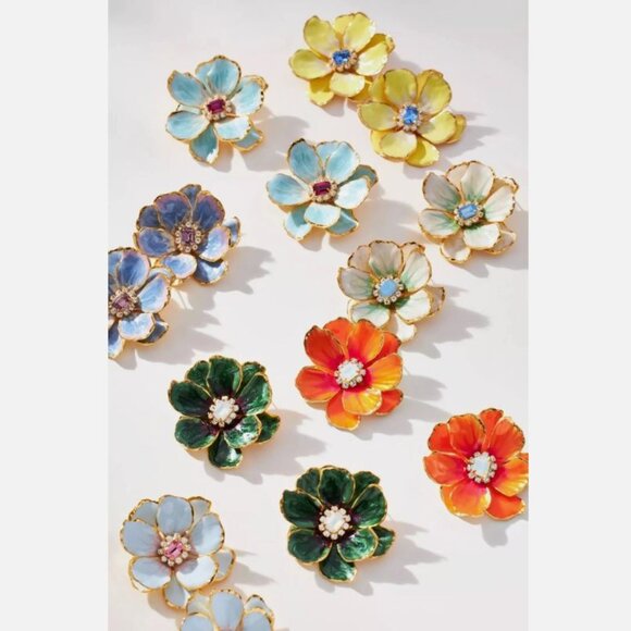 NWT Anthropologie The Pink Reef Handpainted Earrings Hawaiian Blue - Picture 4 of 8